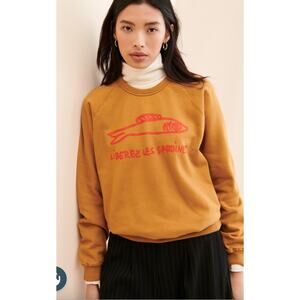Clare V Liberez Les Sardines Cotton Pullover Crewneck Sweatshirt Size Medium